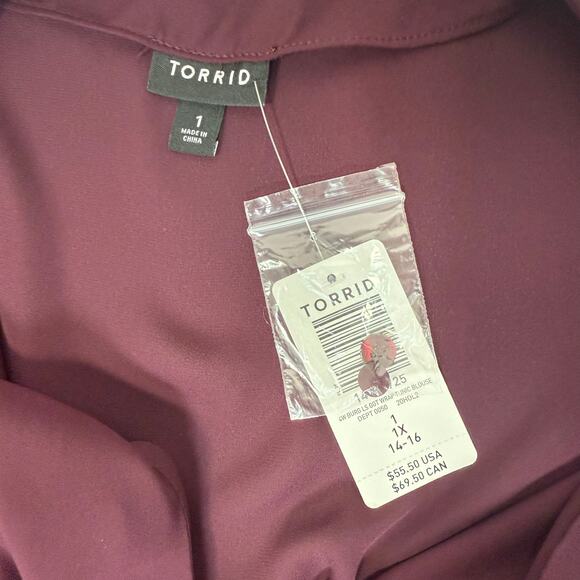 Torrid Burgundy Ruffle Wrap Tunic Top 1X NWT Layered Hem Holiday Party - Picture 5 of 6